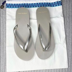 Tory Burch gold flip flops